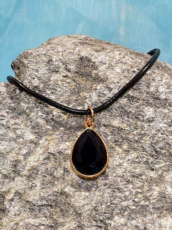 Peaks Jewelry Jewelry - Cara Crystal Black Water Drop Pendant Braid Leather Chain Necklace Gift Packaged